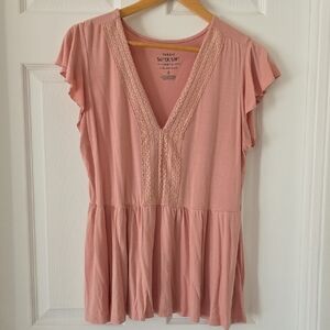 Torrid Soft Pink Lace Trim Flowy Top
